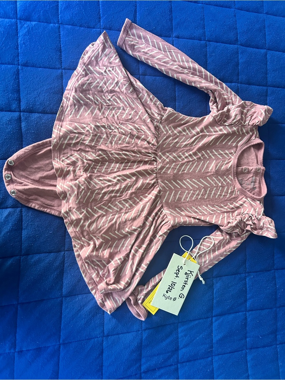 Kyte BABY Pink Arrow-Print Long-Sleeve Dress Bodysuit